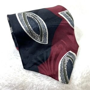 Mario Valentino Vintage 90’s Silk Neck Tie Burgundy Black Geo Pattern